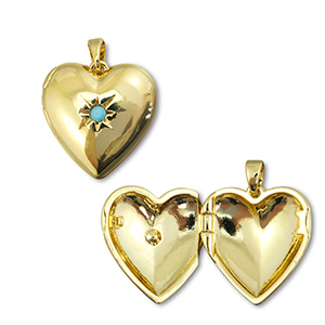 Colgantes de lat&oacute;n Eco-brass&reg; medall&oacute;n coraz&oacute;n con estrella Dorado-azul