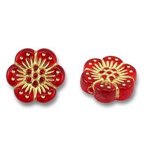 Abalorios acr&iacute;licos flor Rojo-dorado