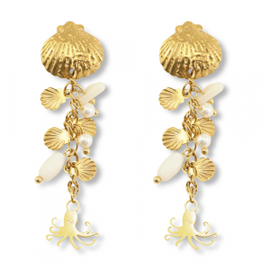 Pendientes Acero Inox calamar Dorado-blanco