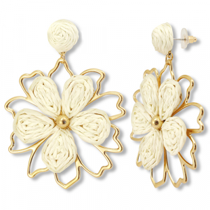 Pendientes rafia trendy flor Blancuzco-dordao