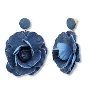 Pendientes look denim trendy flor Azul denim-dorado