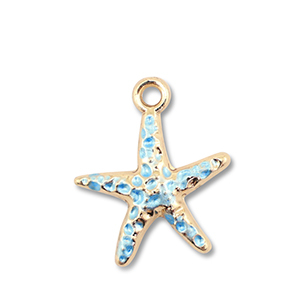 Colgantes met&aacute;licos esmalte estrella de mar Dorado-azul claro