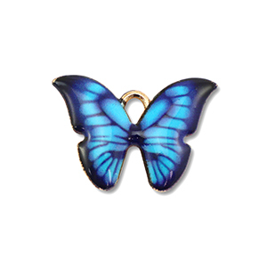 Colgantes met&aacute;licos esmalte mariposa Dorado-azul-negro