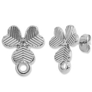 Fornituras Acero Inox pendientes redondo con anilla tr&eacute;bol Plateado