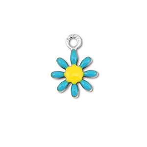 Colgantes Acero Inox flor Plateado-azul-amarillo