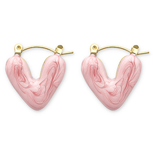 Pendientes Acero Inox criolla coraz&oacute;n Dorado-rosado