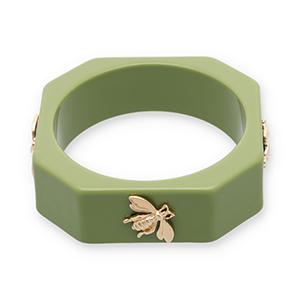 Pulseras bangle de resina con abeja Verde olivia-dorado