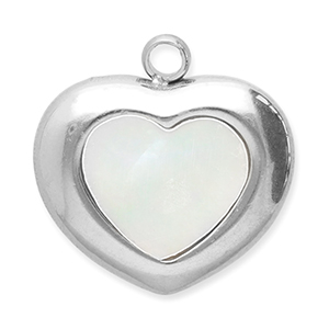 Colgantes Acero Inox concha coraz&oacute;n Plateado-blanco