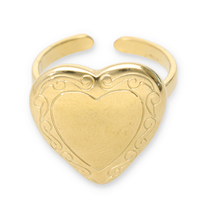 Anillos Acero Inox coraz&oacute;n Dorado