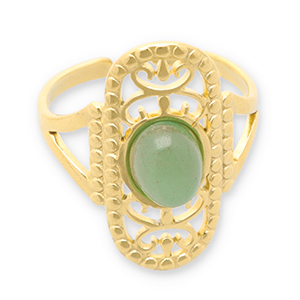 Anillos Acero Inox con piedra natural Dorado-verde jade