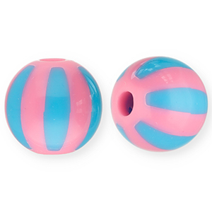 Abalorios acr&iacute;licos 12 mm con rayas Rosado-azul claro