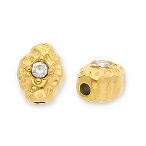 Abalorios Acero Inox &oacute;valo con strass Dorado-transparente