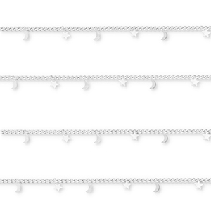 Fornituras Acero Inox cadena jasseron con luna y estrella Plateado
