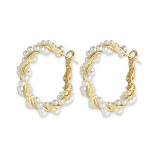 Pendientes Trendy abalorios espiral Blanco-dorado