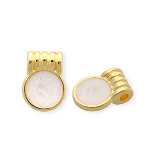 Colgantes met&aacute;licos DQ&reg; redondos Dorado-blanco nacar (sin n&iacute;quel)