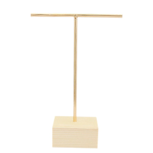 Expositor de Joyer&iacute;a para pendientes forma en T y base de madera Natural-dorado