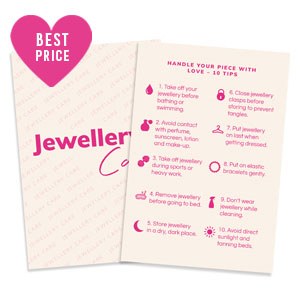 BY31&reg; Tarjetas de joyer&iacute;a "Jewellery care" Ingl&eacute;s Blancuzco-rosa
