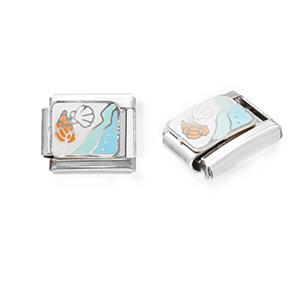Acero Inox link-eslab&oacute;n para pulsera italiana con dijes Acero Inox vida marina Plateado-blanco-azul claro