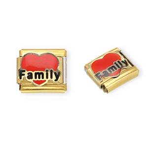 Acero Inox link-eslab&oacute;n para pulsera italiana con dijes Acero Inox coraz&oacute;n "Family" Dorado-rojo-negro