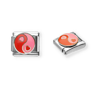 Acero Inox link-eslab&oacute;n para pulsera italiana con dijes Acero Inox coraz&oacute;n Yin & Yang Plateado-rosa-rojo