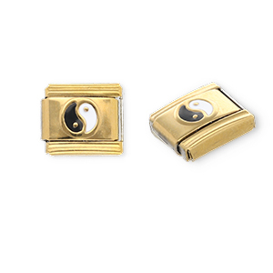 Acero Inox link-eslab&oacute;n para pulsera italiana con dijes Acero Inox Yin & Yang Dorado-negro-blanco