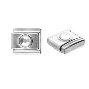 Acero Inox link-eslab&oacute;n para pulsera italiana con dijes Acero Inox redondos con strass Plateado-cristal