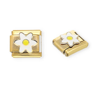 Acero Inox link-eslab&oacute;n para pulsera italiana con dijes Acero Inox flor Dorado-blanco-amarillo