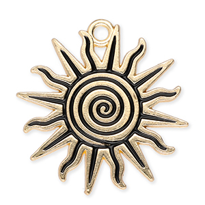 Colgantes met&aacute;licos sol con espiral Dorado-negro