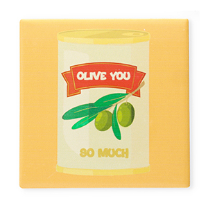 BY31&reg; Azulejo decorativo con frase "Olive you so much" Amarillo-verde-rojo-blancuzco