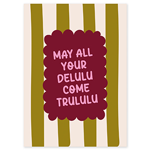 BY31&reg; Tarjetas para joyer&iacute;a "May all your delulu come trululu" Verde oliva-blancuzco-rojo burdeos-rosa