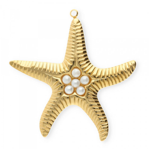Colgantes Acero Inox estrella de mar con imitaci&oacute;n de perlas Dorado-blanco