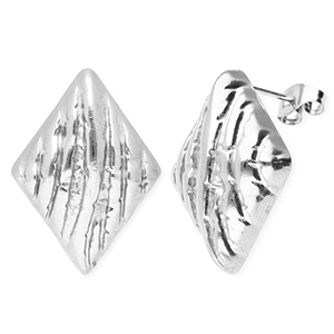 Fornituras Acero Inox pendientes rombo con anilla Plateado