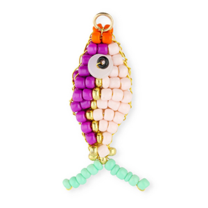 BY31&reg; Colgantes de abalorios de cristal pez P&uacute;rpura-rosa claro-dorado-verde menta