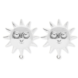 BY31&reg; Fornituras Acero Inox pendientes sol con rostro con anilla Plateado
