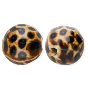 Abalorios de cer&aacute;mica 15mm con puntos Marr&oacute;n oscuro-marr&oacute;n claro