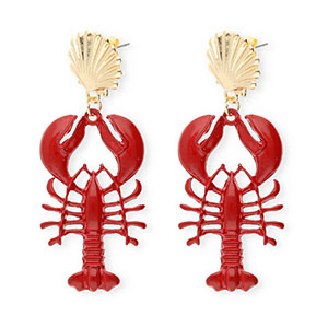 Pendientes trendy esmalte concha & c&aacute;ncer con perno de acero inox Dorado-rojo oscuro