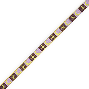 BY31&reg; Cinta con texto lineas luna y estrella Marr&oacute;n oscuro-p&uacute;rpura lavanda-amarillo lima-dorado