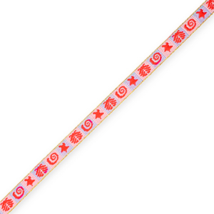BY31&reg; Cinta con texto lineas vida marina Rosa claro-azul suave-rojo amapola-dorado