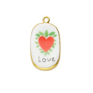 Colgantes de cer&aacute;mica &oacute;valo con coraz&oacute;n Dorado-blanco-rojo-verde-negro