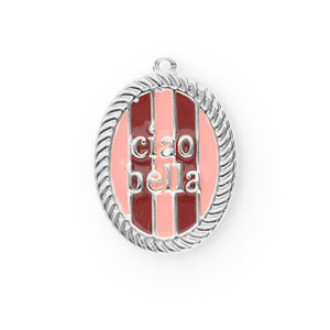 BY31&reg; Colgantes de lat&oacute;n Eco-brass con esmalte &oacute;valo Ciao bella"" Plateado-rosa claro-rojo