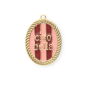 BY31&reg; Colgantes de lat&oacute;n Eco-brass con esmalte &oacute;valo Ciao bella"" Dorado-rosa claro-rojo