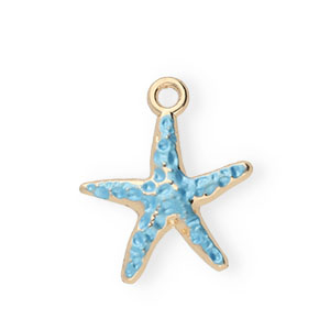 Colgantes met&aacute;licos esmalte estrella de mar Dorado-azul claro