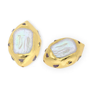 Perlas de agua dulce statement TQ amatista org&aacute;nica Dorado- blanco natural