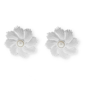 Fornituras Acero Inox pendientes flor con imitaci&oacute;n perla con anilla Plateado-blanco