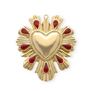 Colgantes Acero Inox con esmalte coraz&oacute;n Dorado-rojo