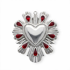 Colgantes Acero Inox con esmalte coraz&oacute;n Plateado-rojo