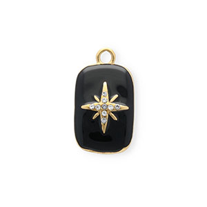 Colgantes Acero Inox con esmalte y strass rect&aacute;ngulo con estrella Dorado-negro-cristal