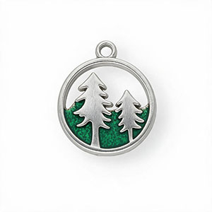 Colgantes Acero Inox con esmalte redondos con &aacute;rboles Plateado-verde