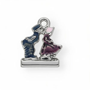 Colgantes Acero Inox con esmalte pareja bes&aacute;ndose Plateado-azul-p&uacute;rpura