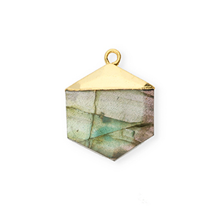 Colgante de piedra natural Labradorita hex&aacute;gono Gris-dorado